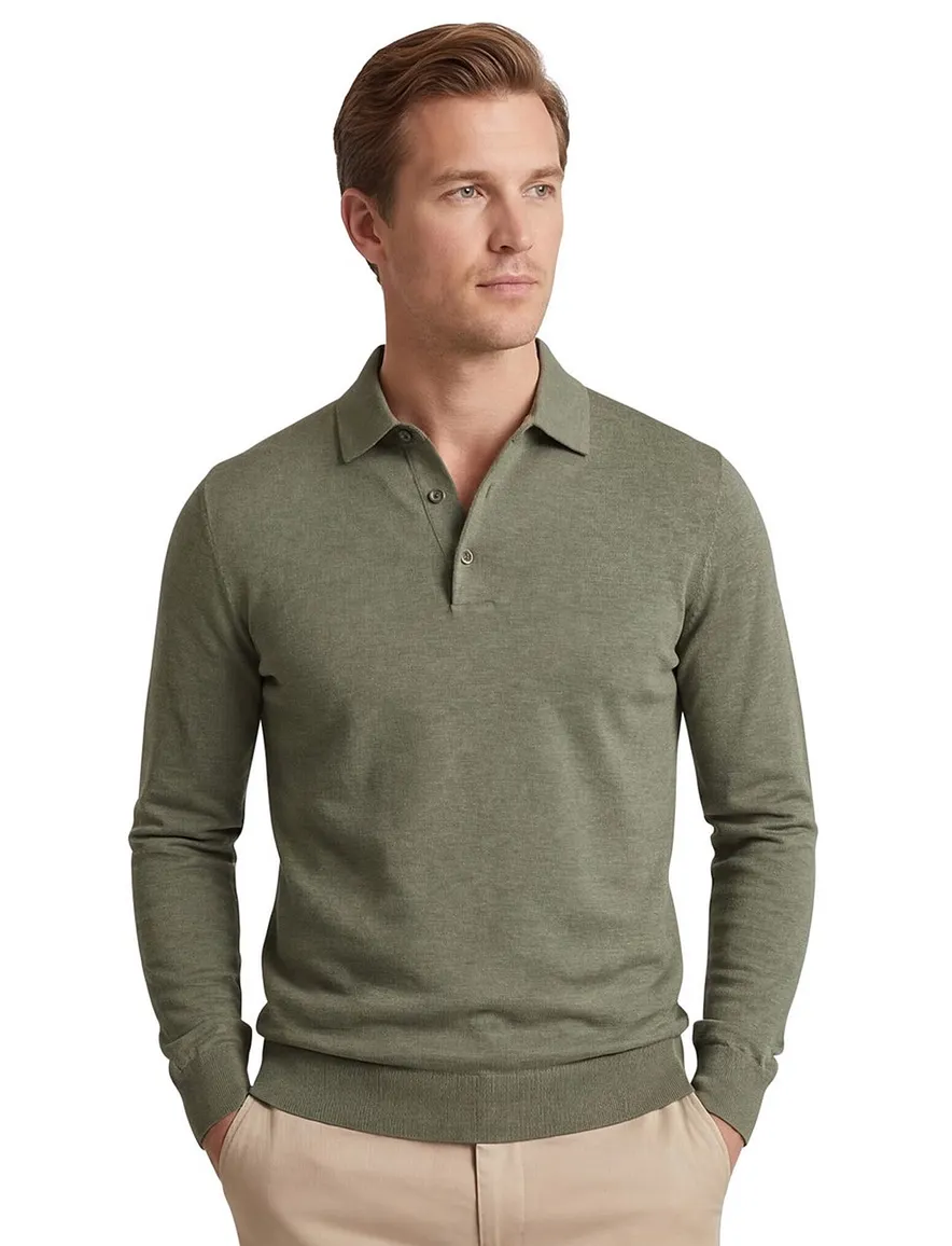 Groen gemeleerd poloshirt Profuomo normale fit 3 knoops