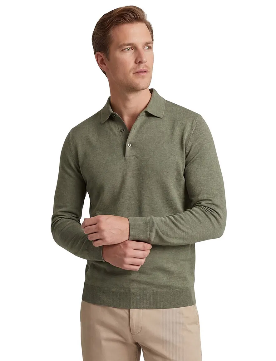 Groen gemeleerd poloshirt Profuomo normale fit 3 knoops