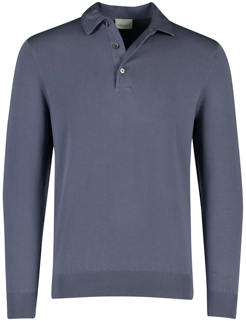 Profuomo Poloshirt blauw lange mouw gemeleerd