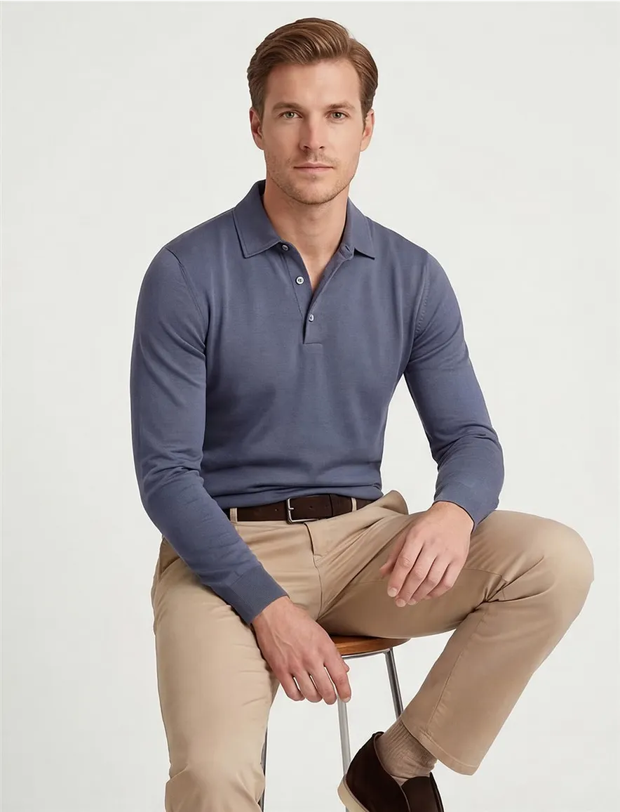 Blauwe polo 3 knopen Profuomo normale fit
