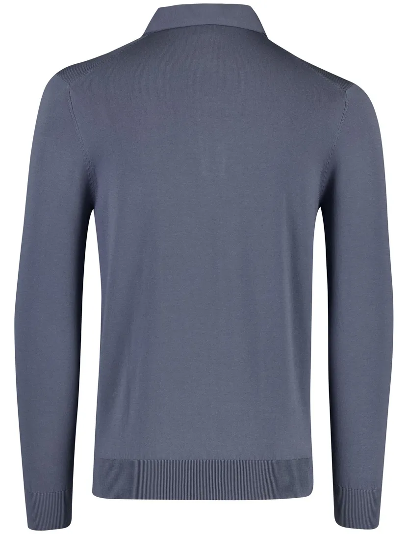 Profuomo Poloshirt blauw lange mouw gemeleerd