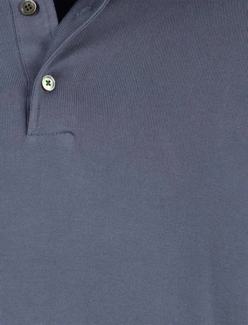 Profuomo Poloshirt blauw lange mouw gemeleerd