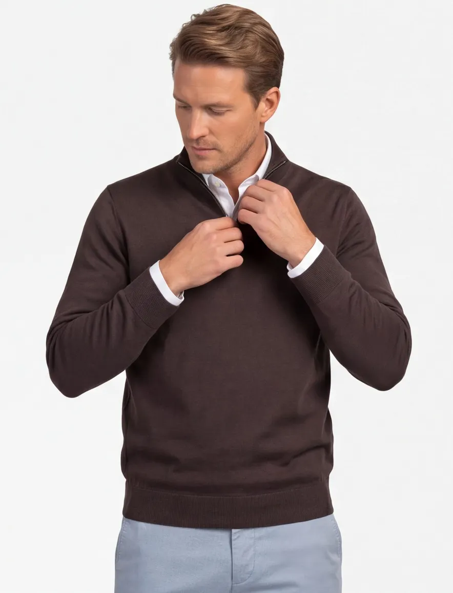Profuomo half zip trui bruin