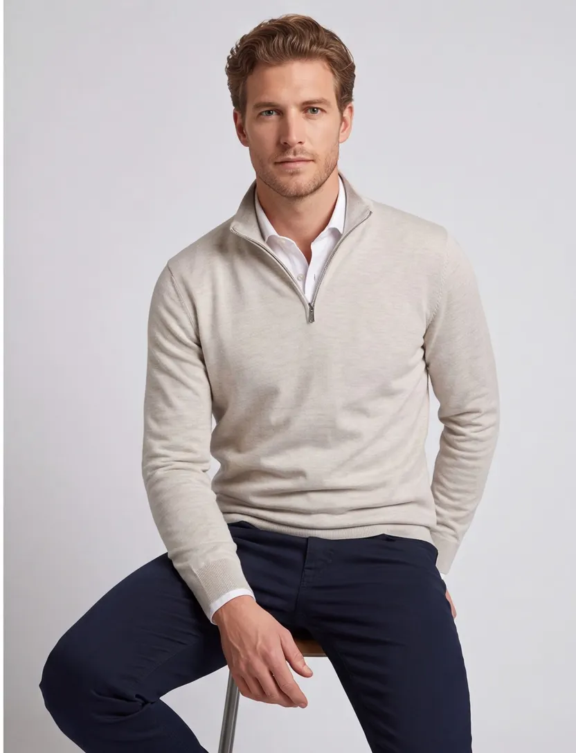 Half zip pullover beige Profuomo tencel