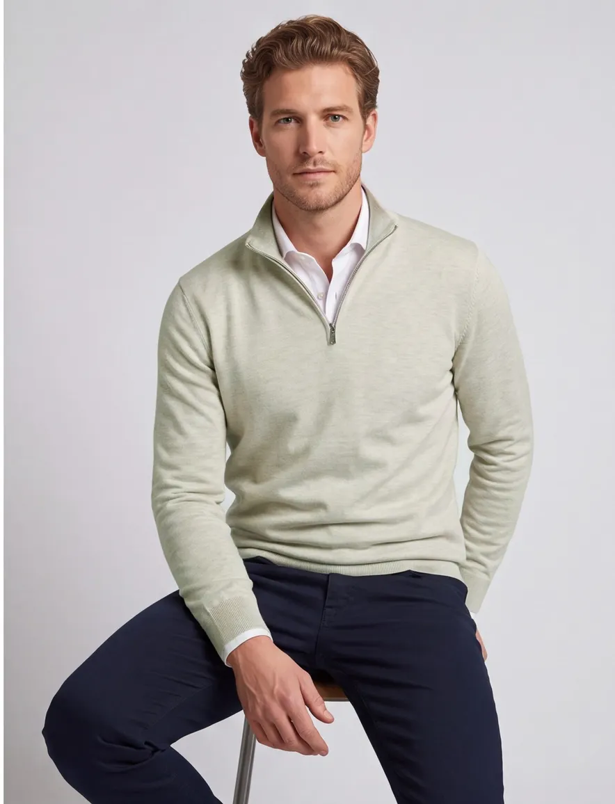Profuomo half zip trui beige gemeleerd