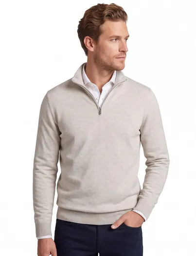 Profuomo Half zip pullover beige Profuomo tencel
