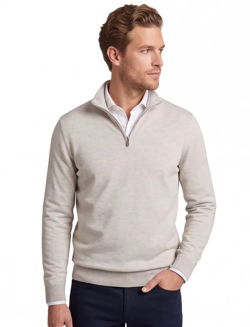 Half zip pullover beige Profuomo tencel