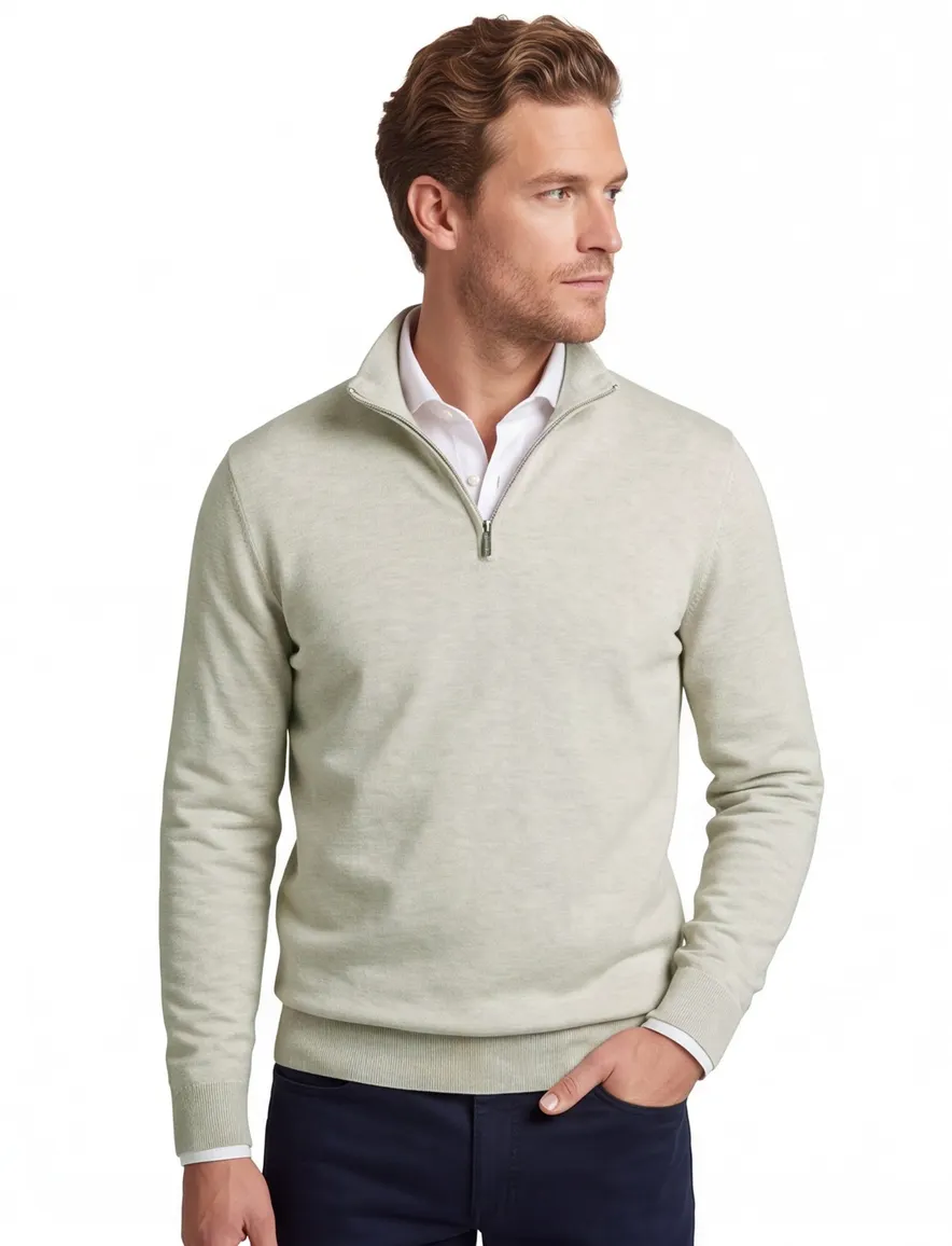 Profuomo half zip trui beige gemeleerd