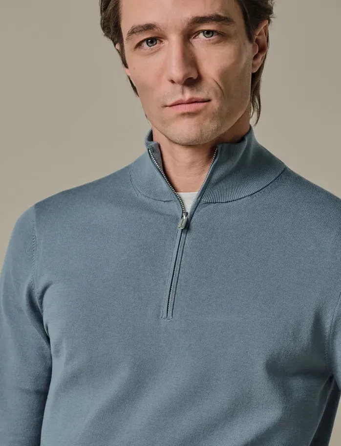 Blauwe Profuomo half zip trui tencel