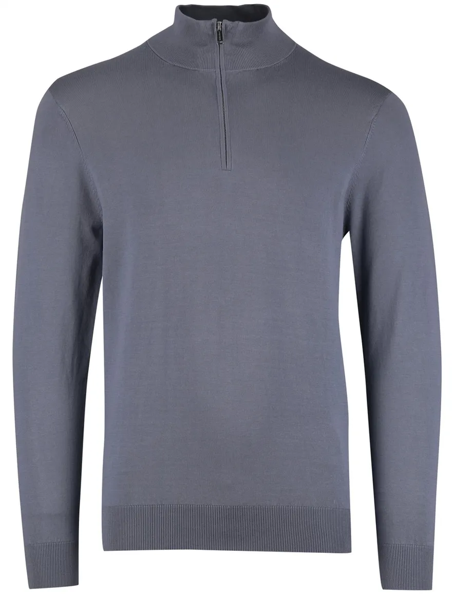 Blauwe Profuomo half zip trui tencel