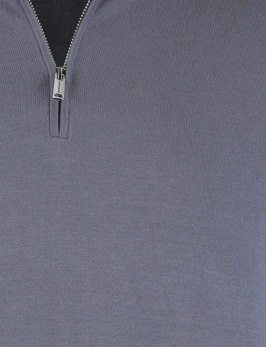 Blauwe Profuomo half zip trui tencel