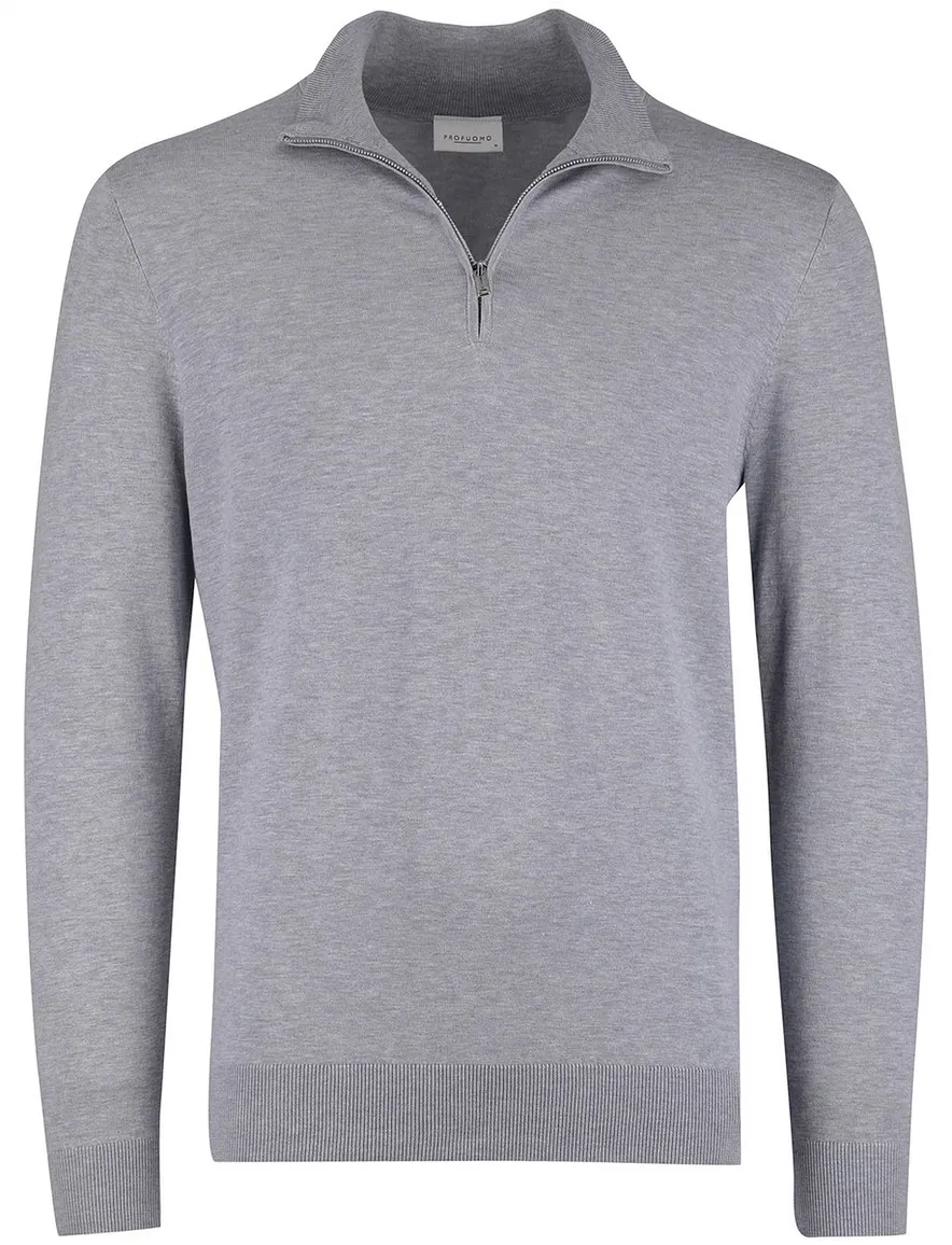 Grijze half zip trui Profuomo gemeleerd