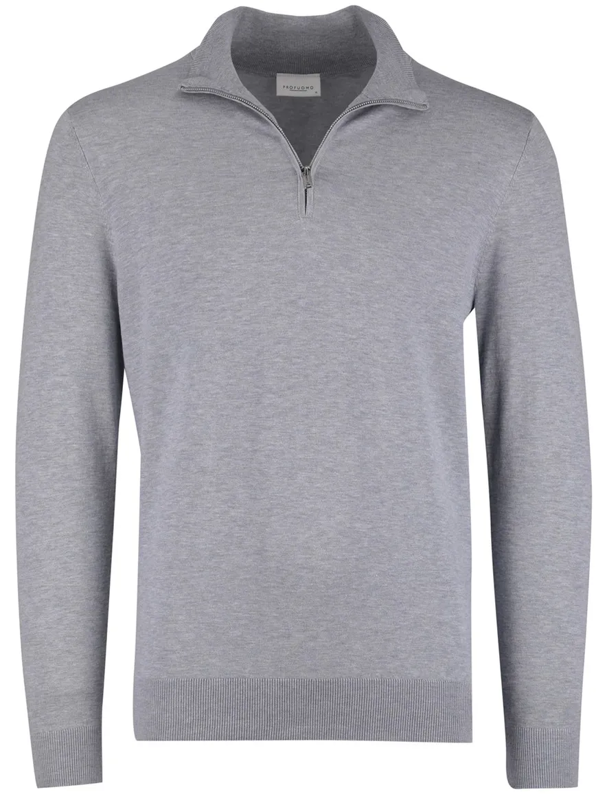 Profuomo half zip trui grijs blauw gemeleerd