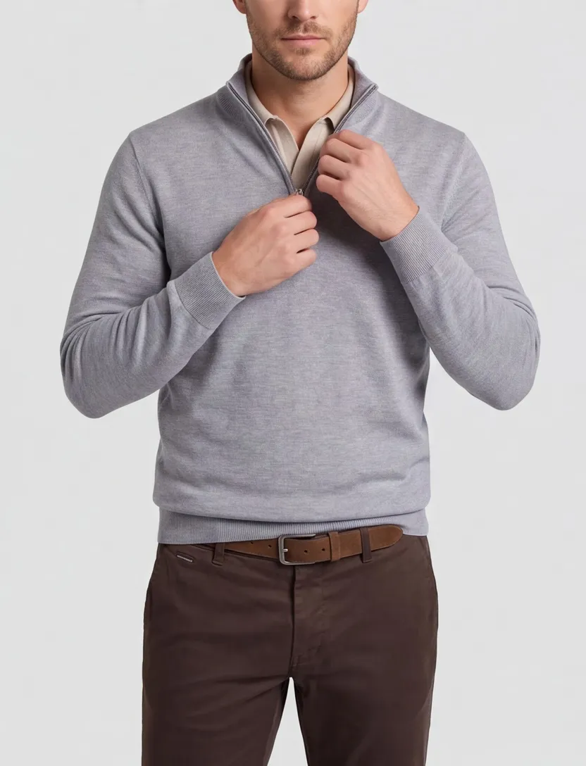 Half zip pullover grijs Profuomo tencel