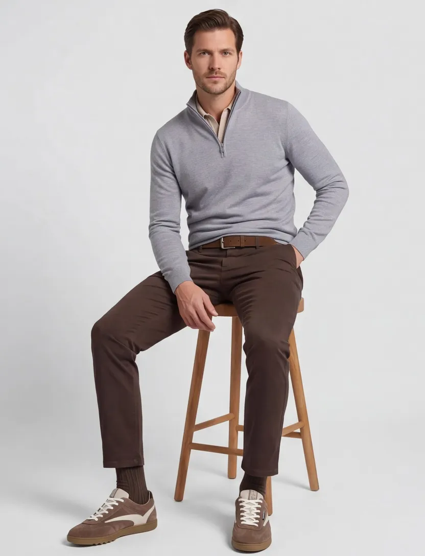Half zip pullover grijs Profuomo tencel