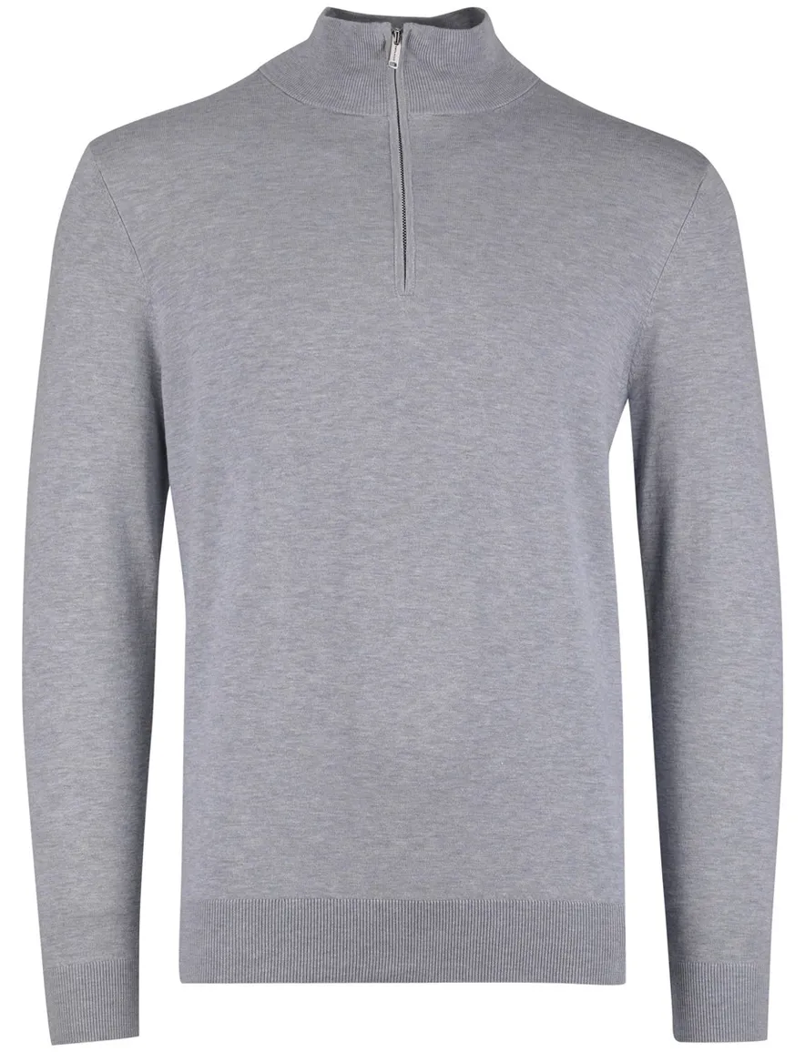 Profuomo half zip trui grijs blauw gemeleerd