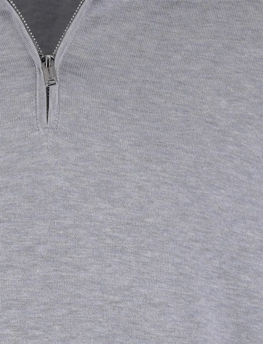 Profuomo half zip trui grijs blauw gemeleerd