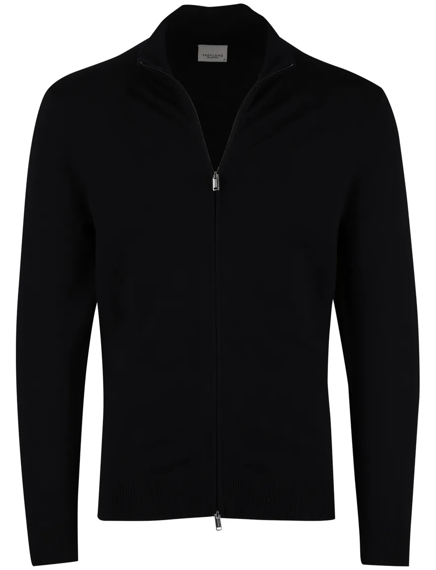Zwarte Profuomo half zip trui tencel