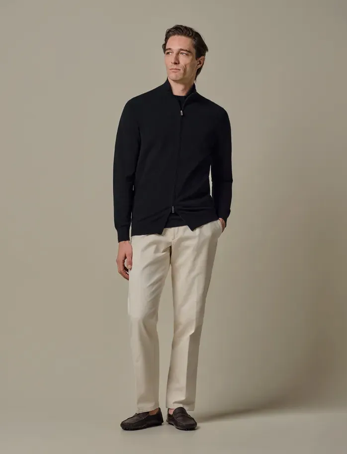 Zwarte Profuomo half zip trui tencel