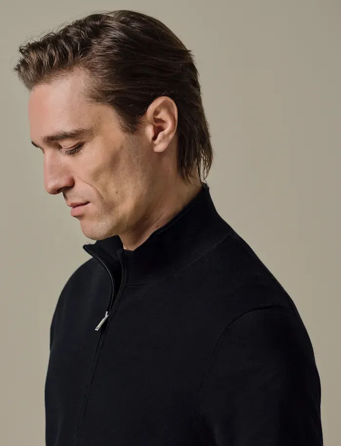Zwarte Profuomo half zip trui tencel