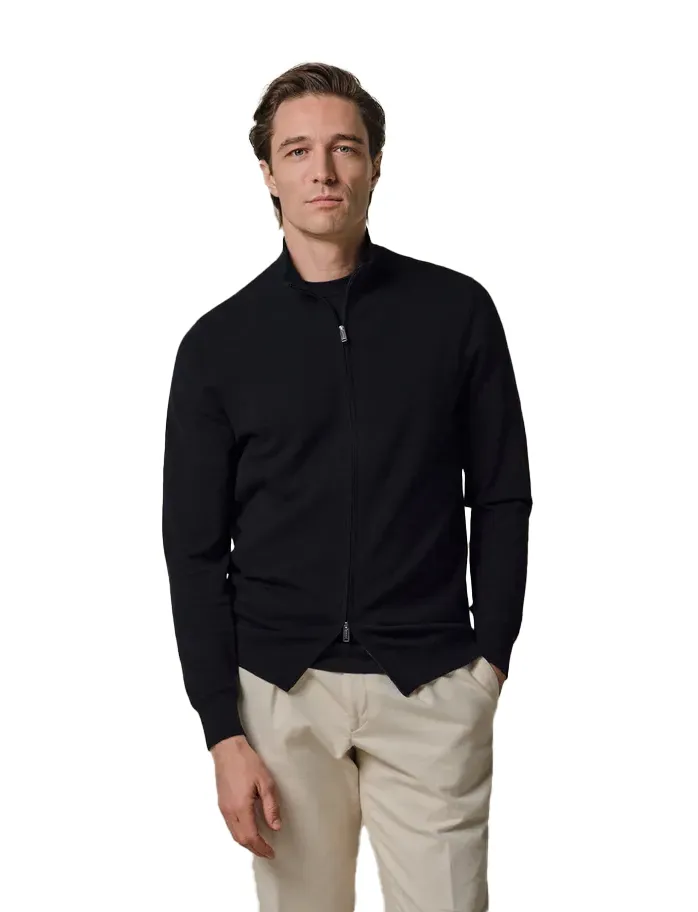 Zwarte Profuomo half zip trui tencel