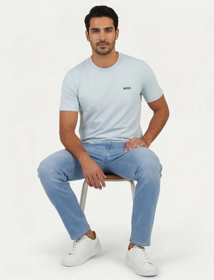 Boss Green tee t-shirt lichtblauw logo katoen