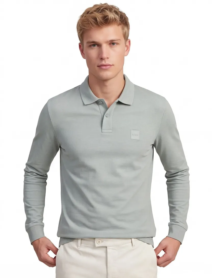 Lichtblauw poloshirt Boss Orange Passerby lange mouwen