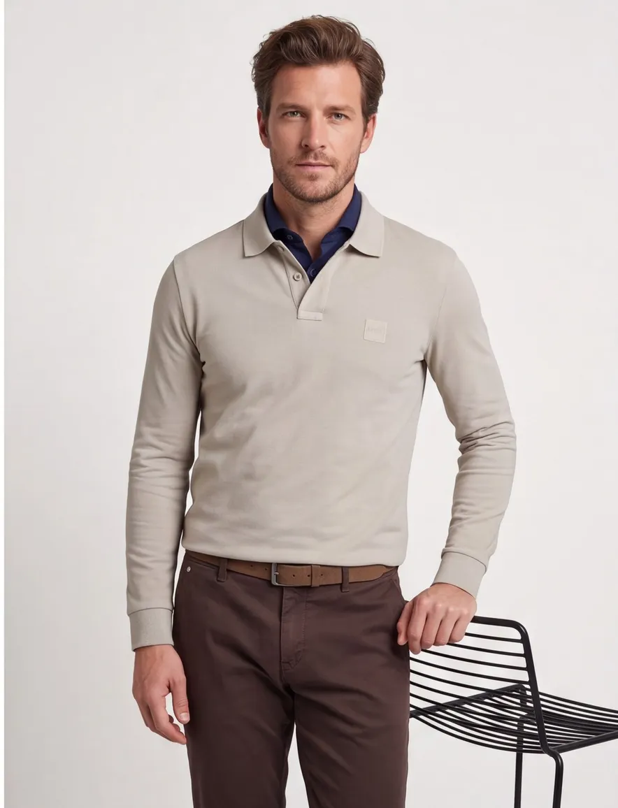 BOSS Orange Passerby polo grijs 2-knoops