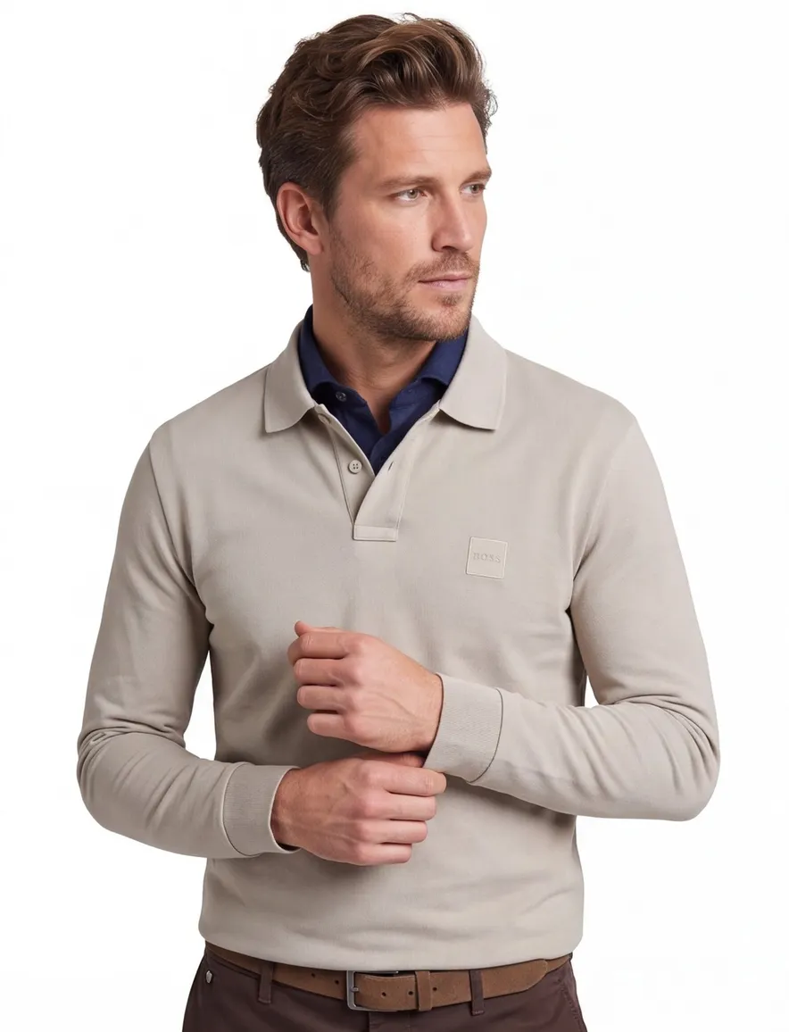 BOSS Orange Passerby polo grijs 2-knoops