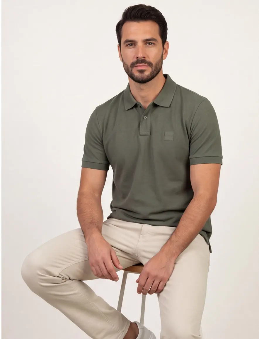 Boss Orange Passenger slim fit poloshirt pique groen