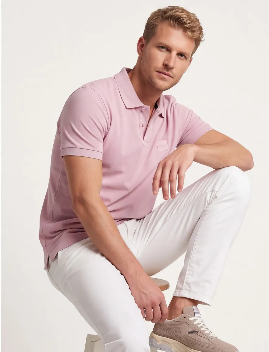 roze 2-knoops poloshirt Boss Orange Passanger