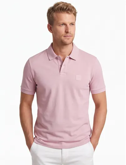 Hugo Boss polo roze korte mouw Boss Orange Passanger slim fit