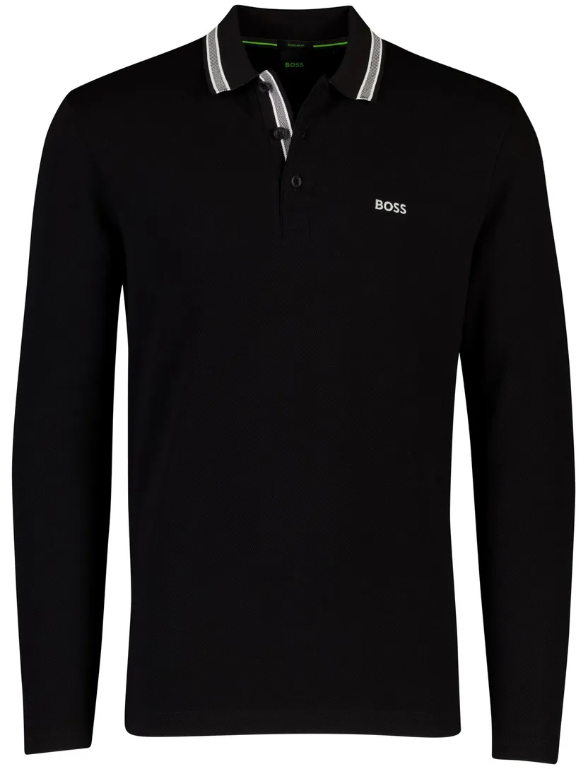 Poloshirt Boss Green Plisy zwart normale fit 3 knoopjes