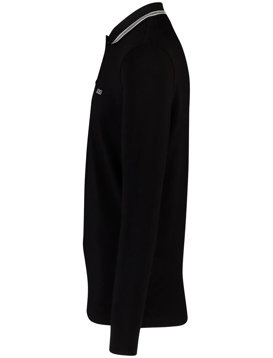 BOSS Black Plisy Poloshirt zwart lange mouw