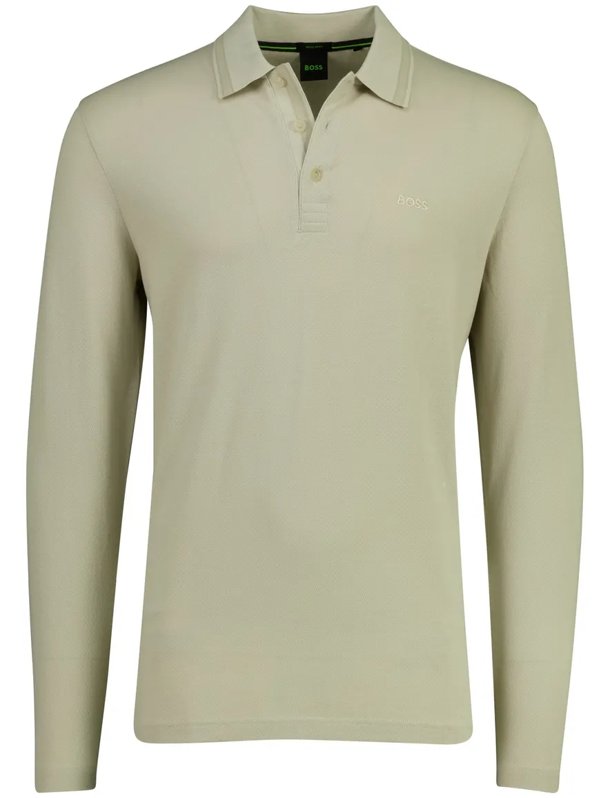 BOSS Green Plisy regular fit poloshirt lange mouw beige