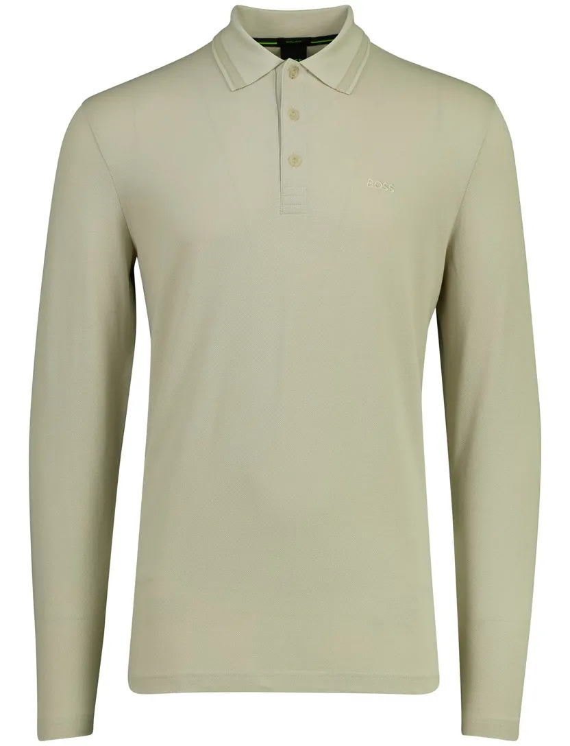 Beige poloshirt BOSS Green Plisy lange mouw 3 knoop sluiting