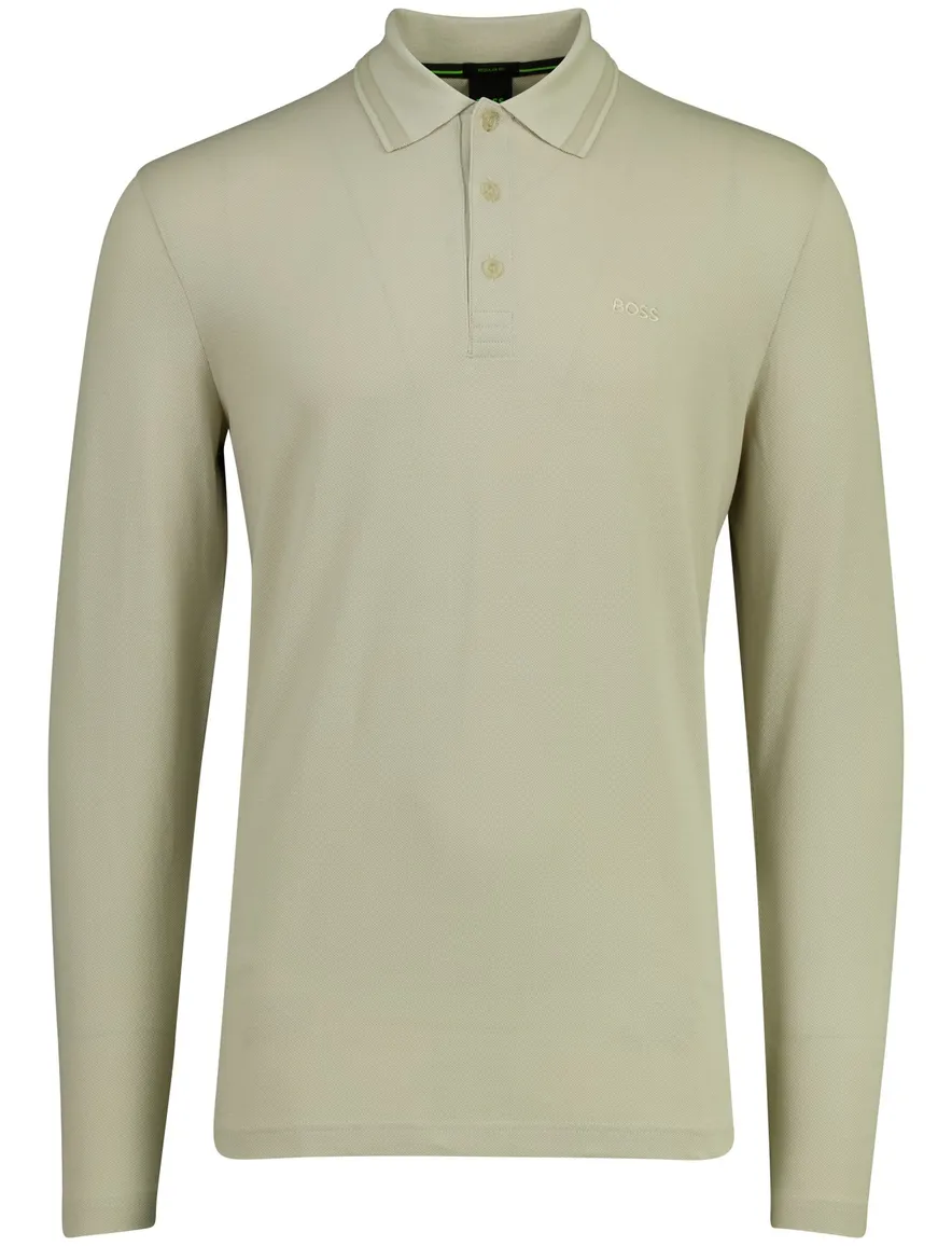 BOSS Green Plisy regular fit poloshirt lange mouw beige