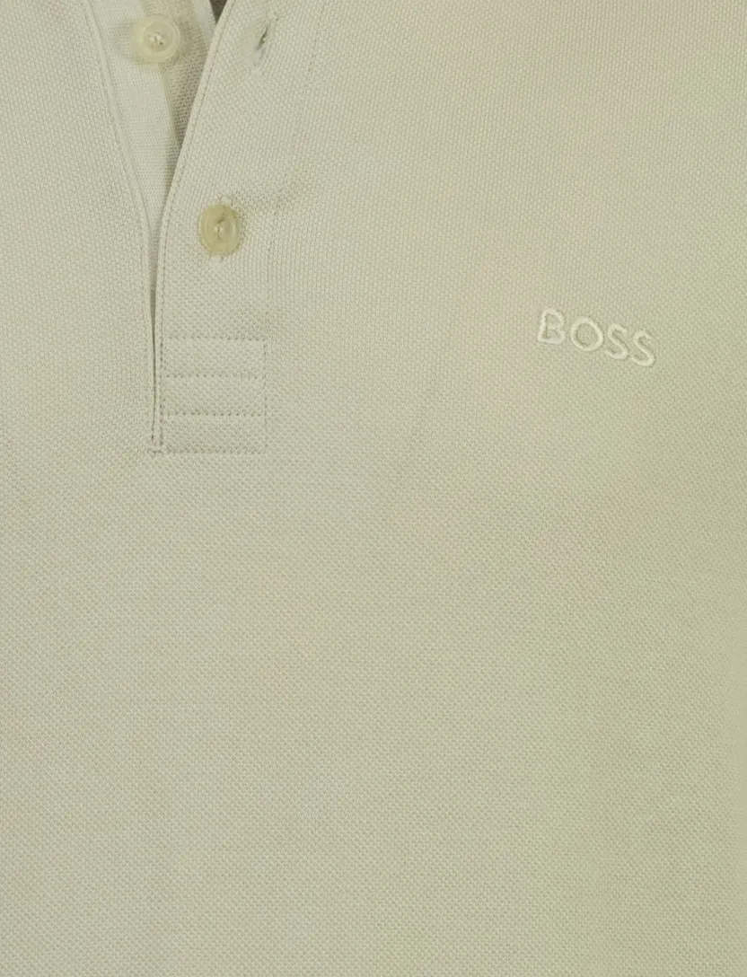 Beige poloshirt BOSS Green Plisy lange mouw 3 knoop sluiting