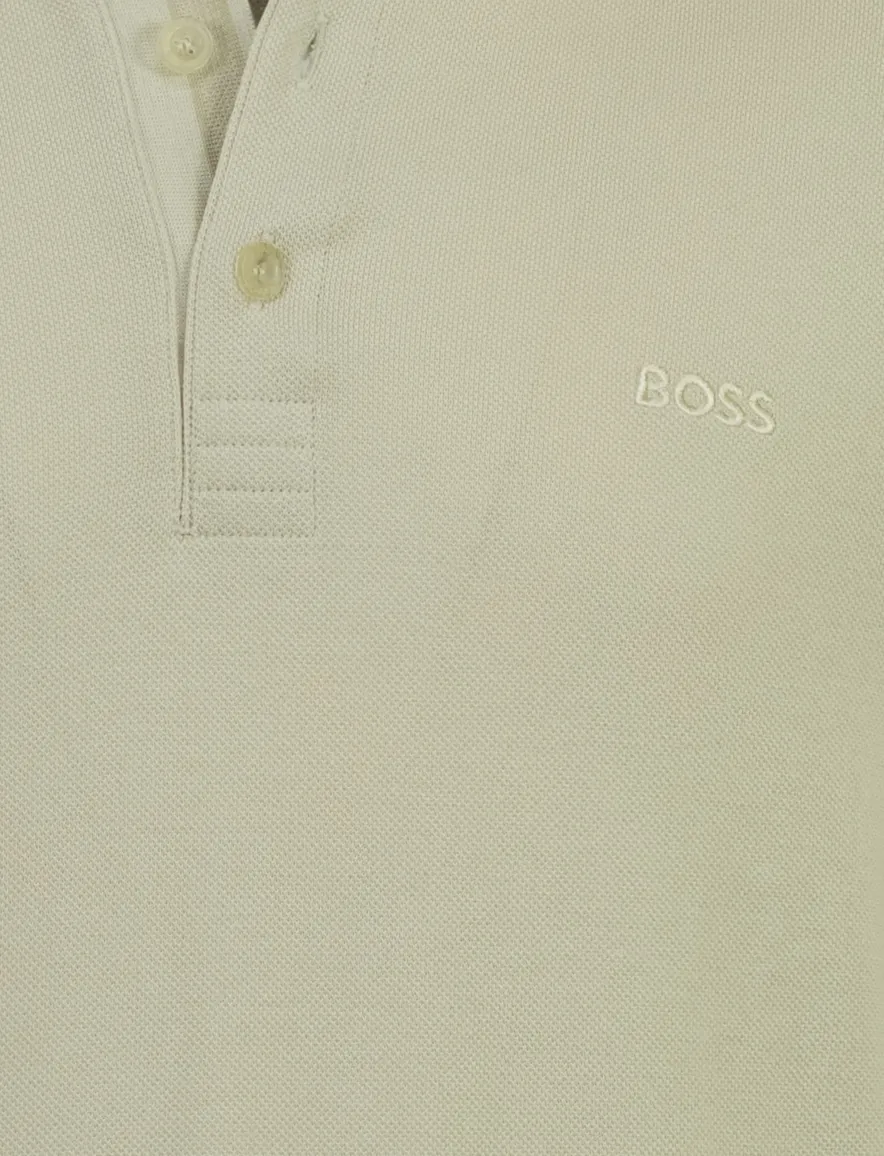 BOSS Green Plisy regular fit poloshirt lange mouw beige
