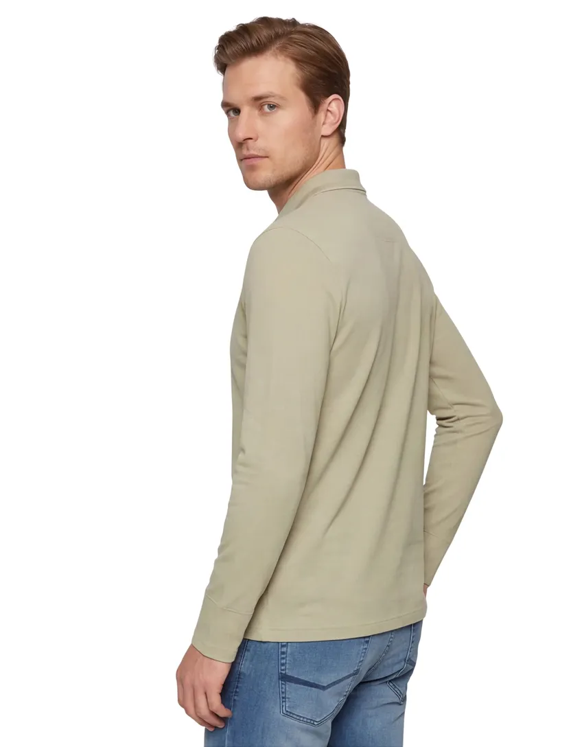 Beige poloshirt BOSS Green Plisy lange mouw 3 knoop sluiting