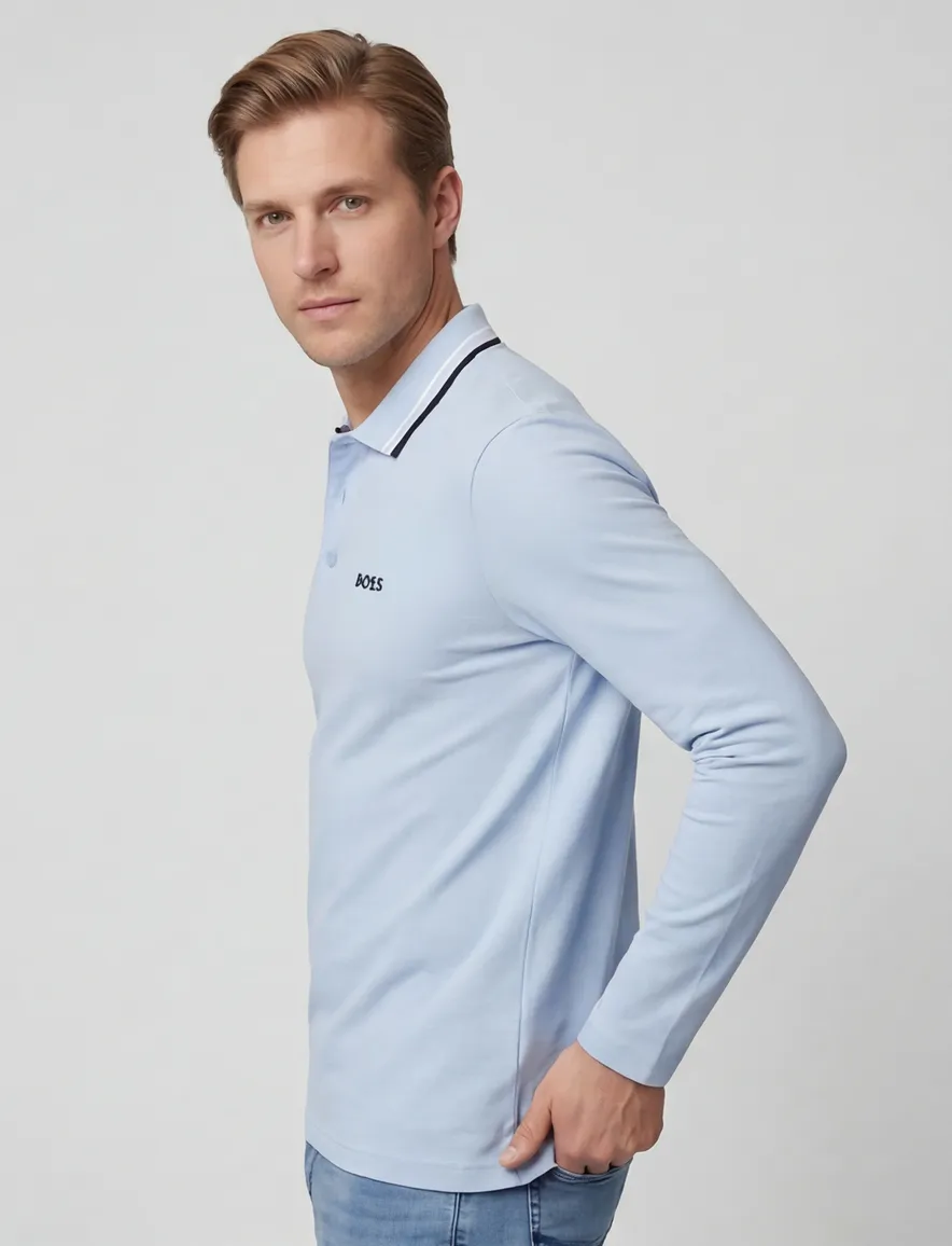Boss Green polo lichtblauw effen