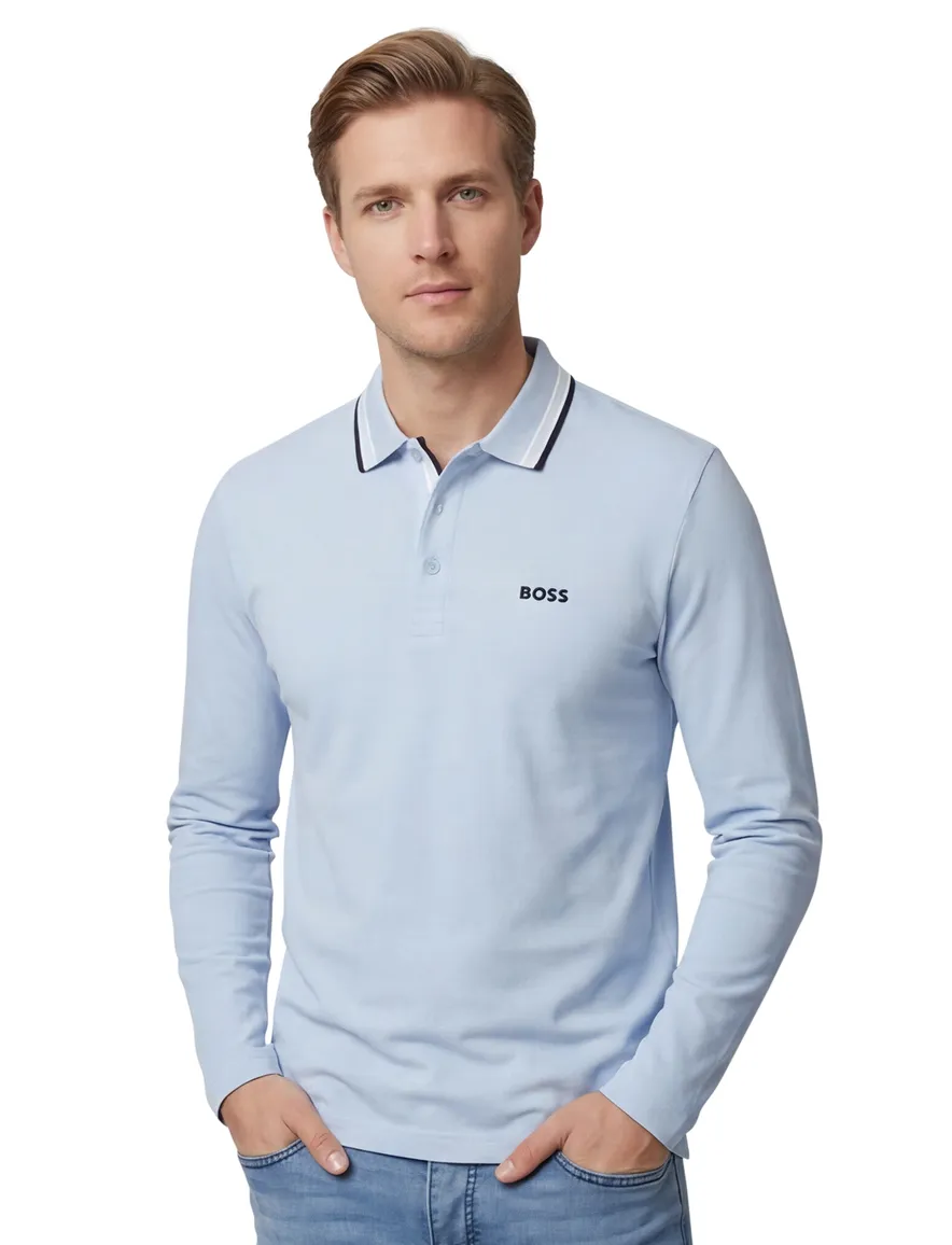 Boss Green polo lichtblauw effen