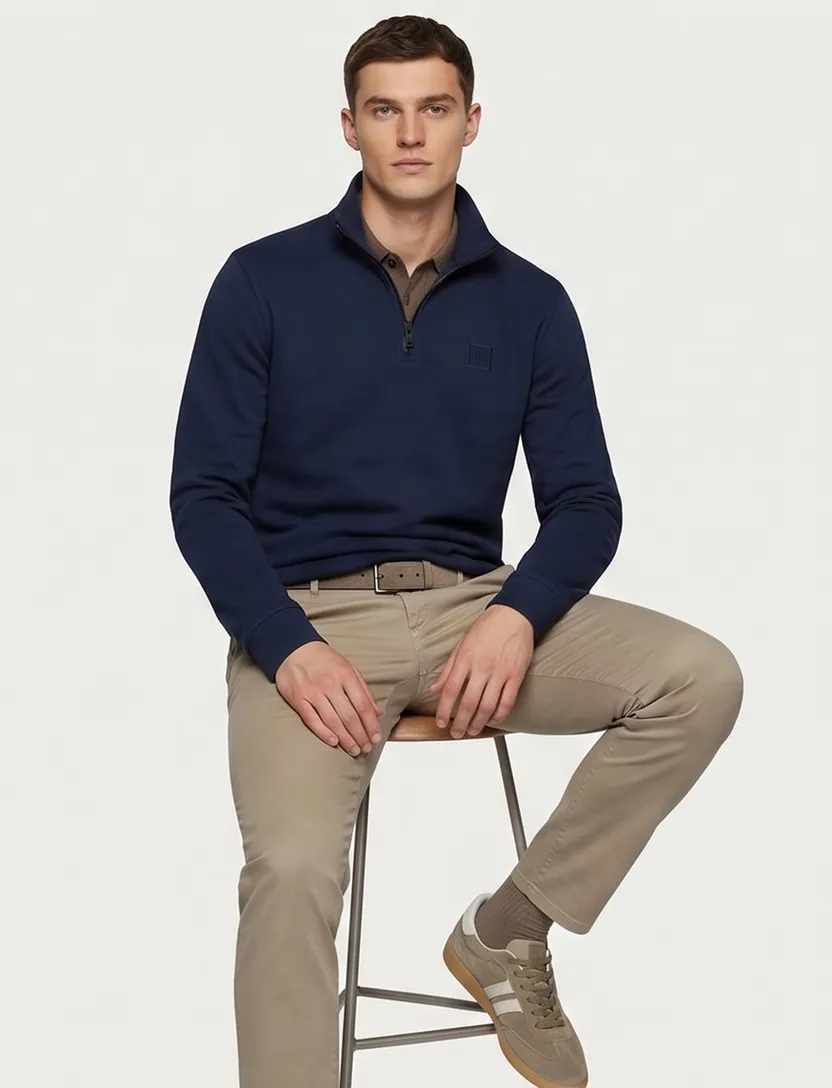 Half zip trui navy Boss orange