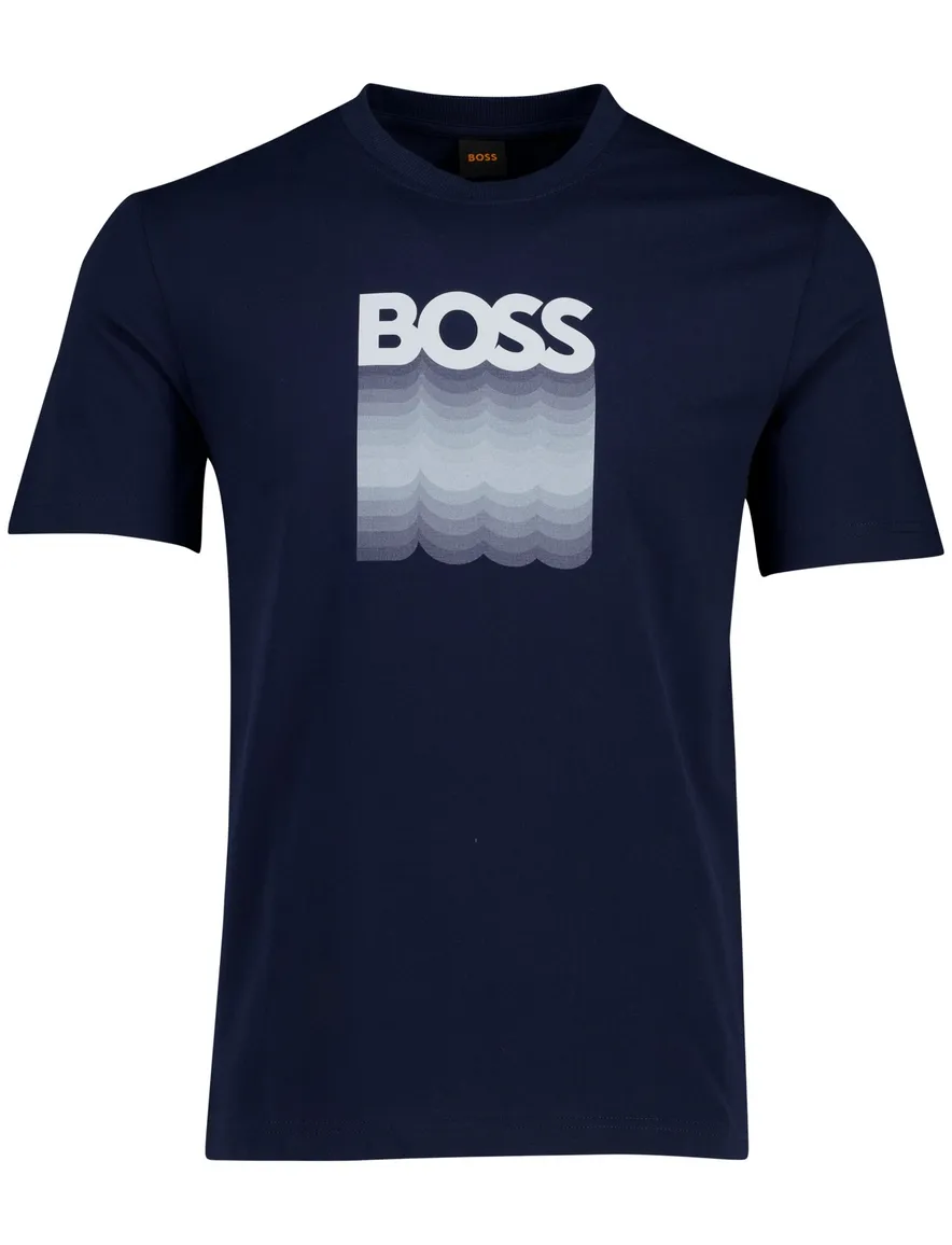 Boss orange teinsignia t-shirt met opdruk donkerblauw