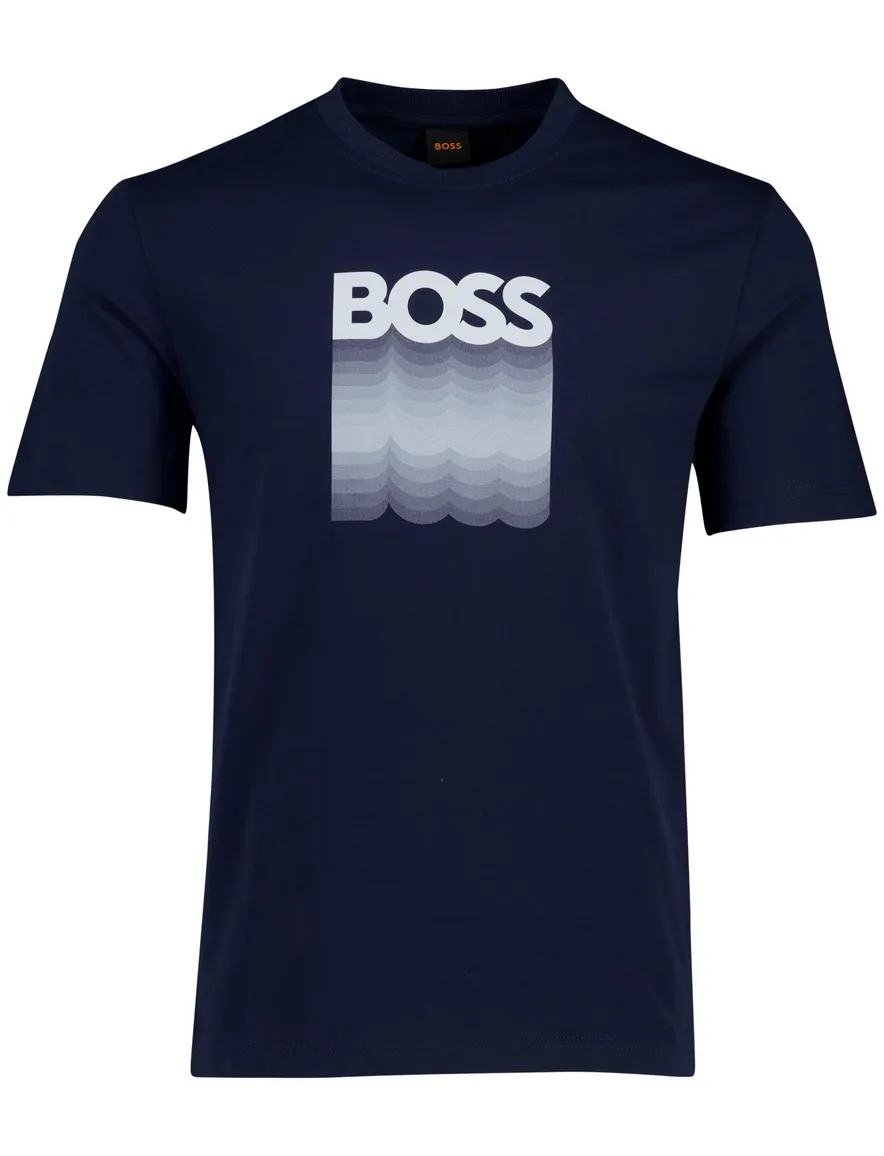 Boss orange teinsignia t-shirt met opdruk donkerblauw