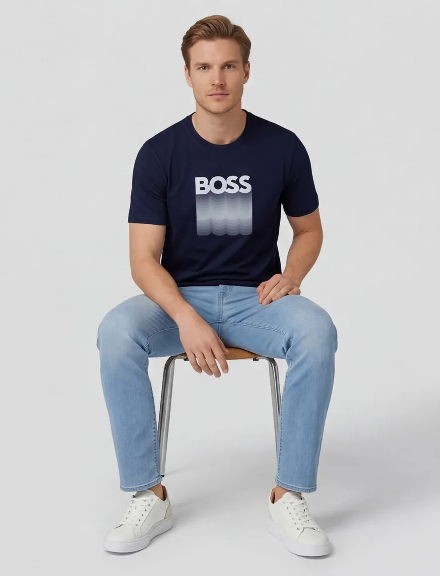 Boss orange teinsignia t-shirt met opdruk donkerblauw
