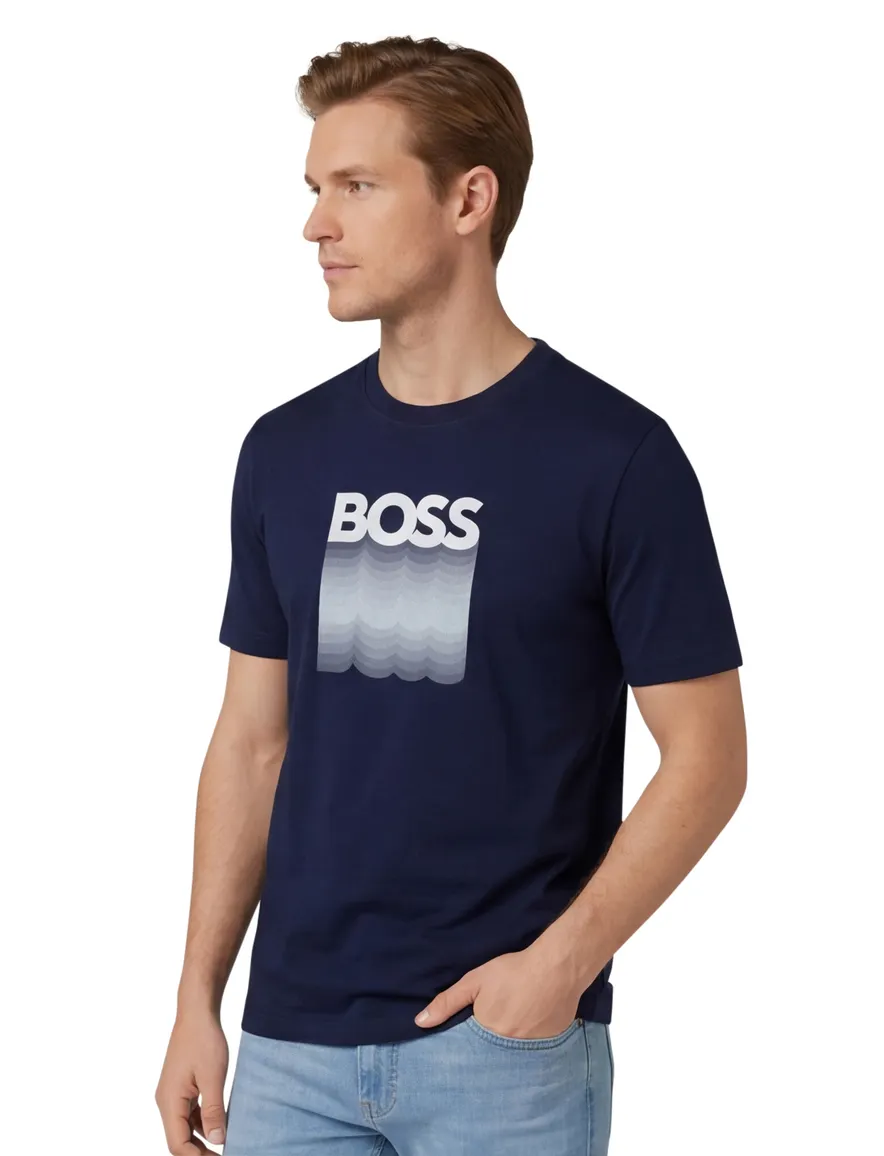 Boss orange teinsignia t-shirt met opdruk donkerblauw