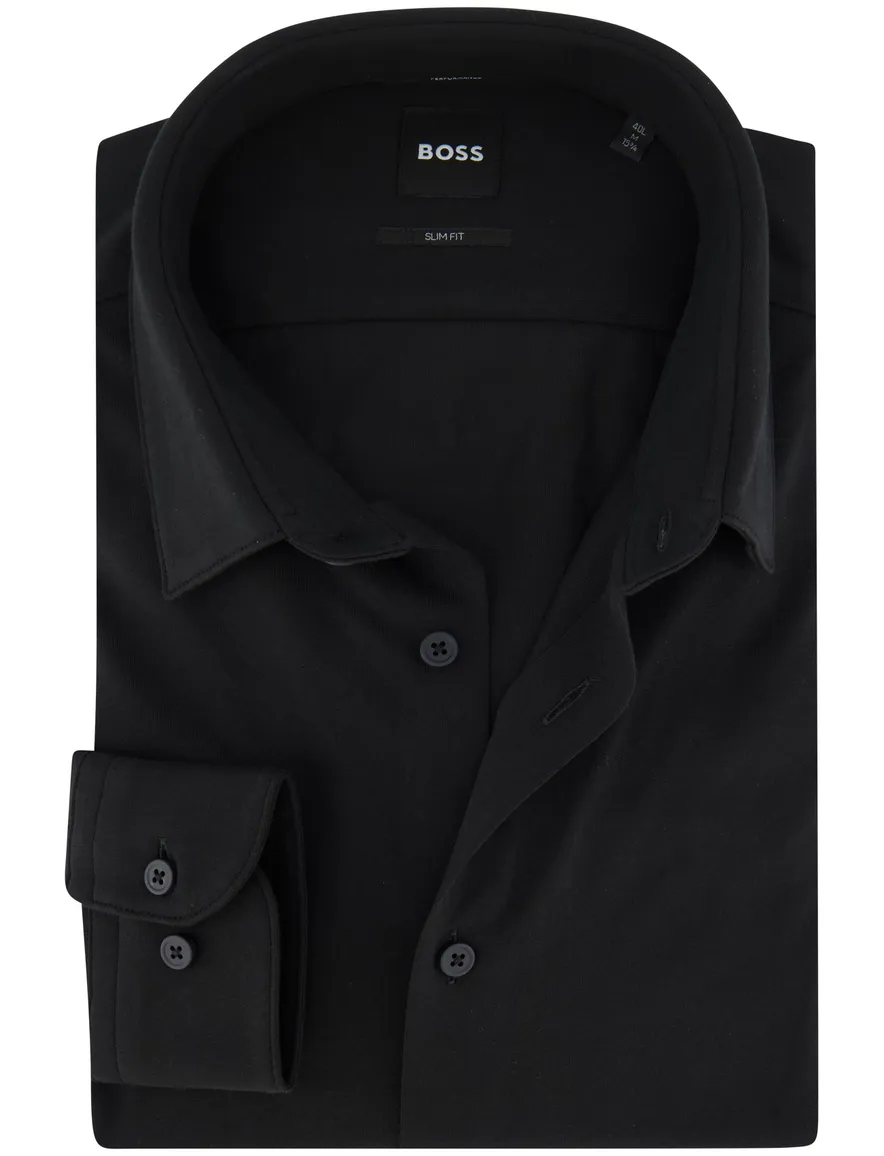 Zwart overhemd BOSS black semi-wide spread boord mouwlengte 7