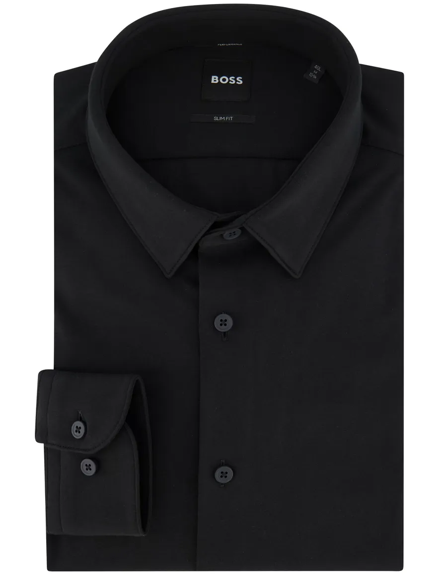 Zwart overhemd BOSS black semi-wide spread boord mouwlengte 7