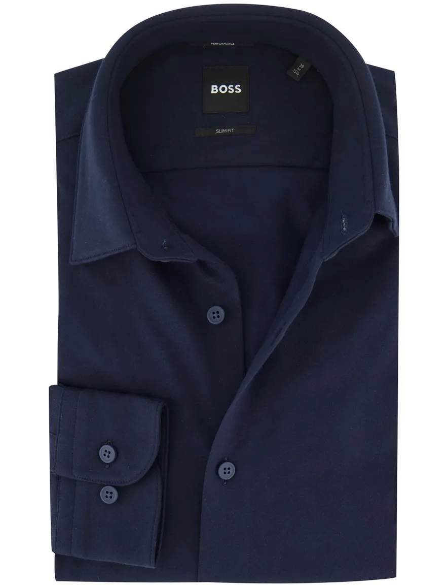 Donkerblauw BOSS Black overhemd Slim fit jersey stof